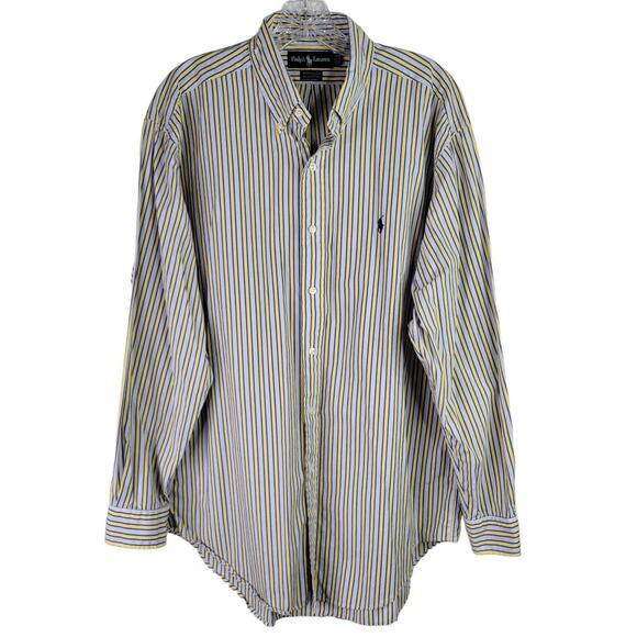 Polo Ralph Lauren Shirt Oxford Men's Large 16 Yellow Stripe Button Down Yarmouth - Picture 2 of 9